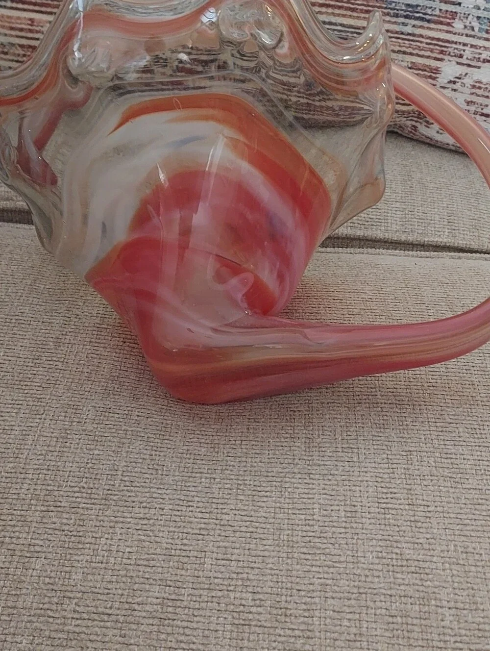 Murano Vintage Glass Basket Orange/Cream  Perfect Condition I PACK GLASS WELL!